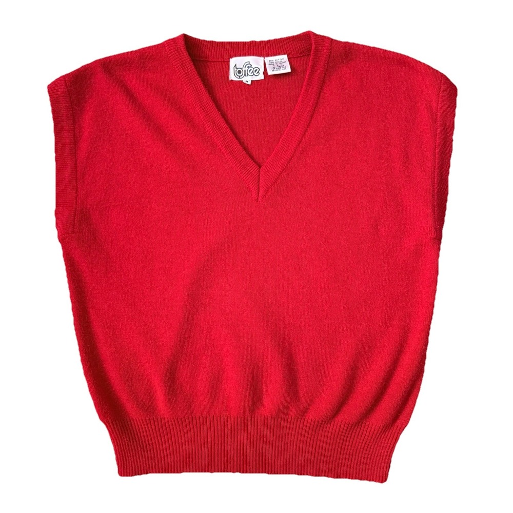Vintage 80s Red Sweater Vest Men's Medium Preppy Bright Academia School Heritage